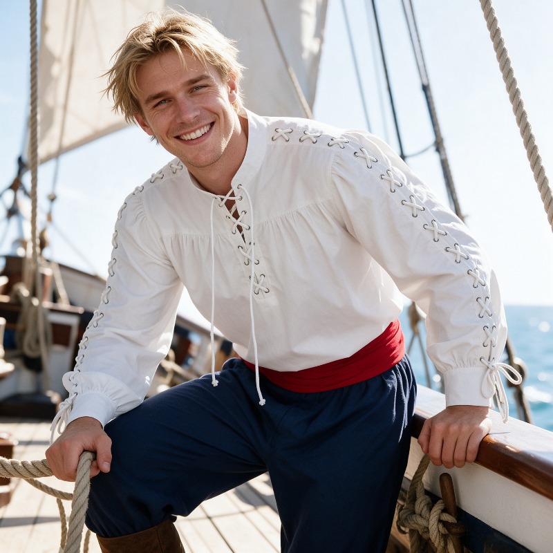 Men Medieval Pirate Lace Up Sh - Medieval Gothic Lace Up Pirate Shirt ulasan dan harga