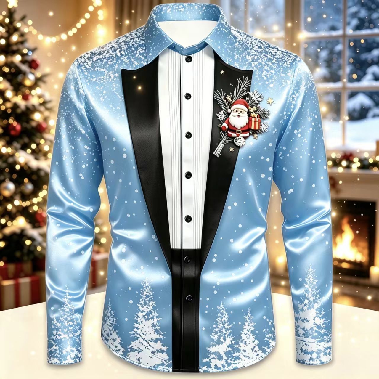 Men Christmas Satin Long Sleev - Mens Satin Silk Dress Shirt ulasan dan harga