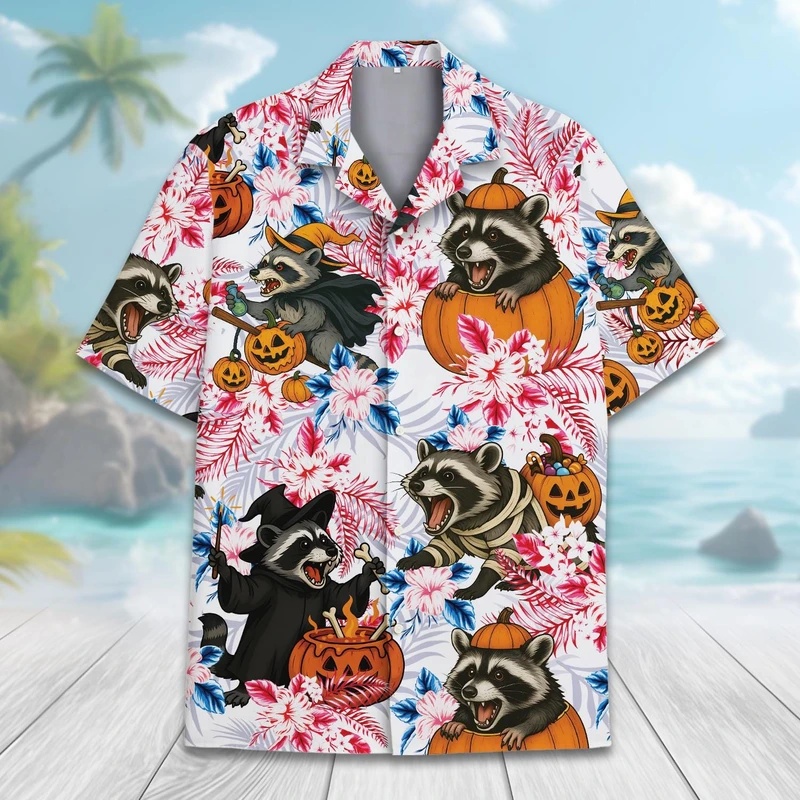 Men's Summer Hawaiian Raccoon  - Vintage Hawaiian Floral Shirt ulasan dan harga