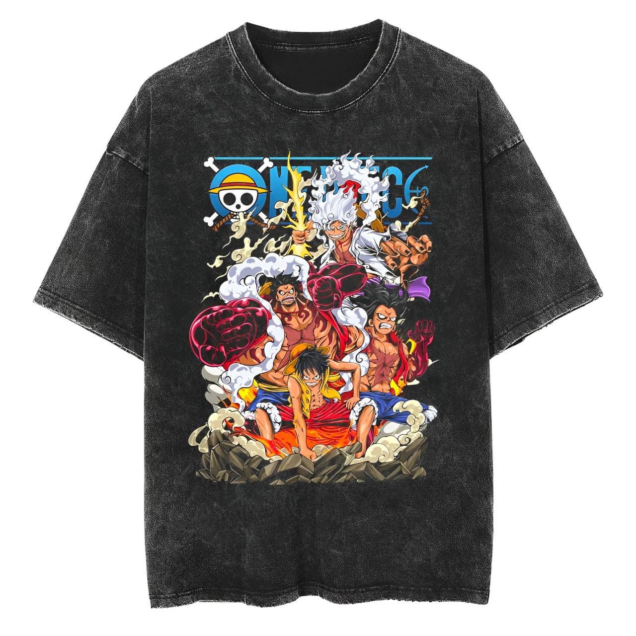 One Piece Luffy Gear 2 3 4 5 T - Acid Wash Vintage Graphic T Shirt ulasan dan harga