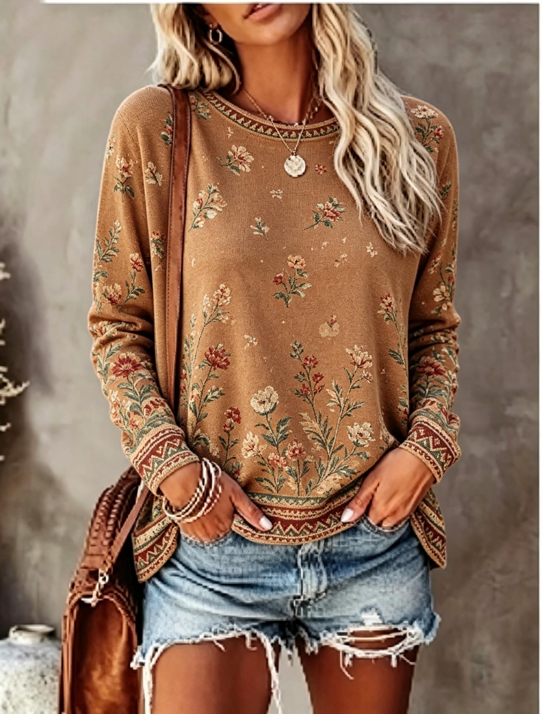 Women Crew Neck Long Sleeve T‑ - T-Shirts ulasan dan harga